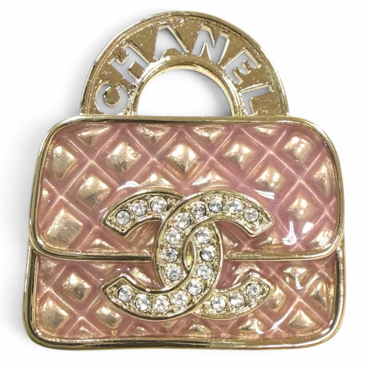 Great CHANEL Brooch Matelassé bag motif COCO Mark rhinestone B24S
