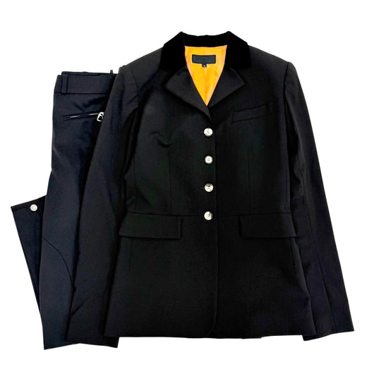 Excellent HERMES Sellier Button Riding Jacket and Pants Two-Piece Set black