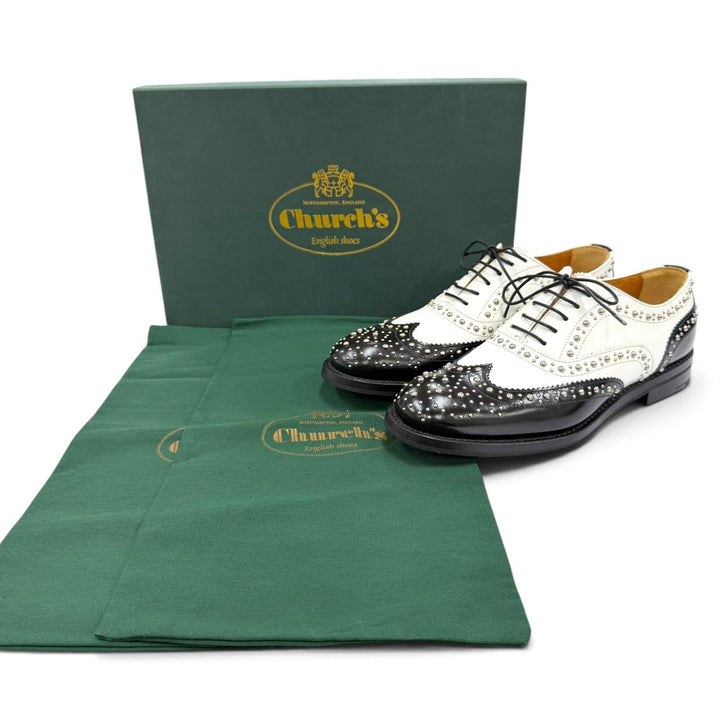 Pristine CHURCH'S Leather shoes BURWOOD MET Wingtip studded shoes black 36