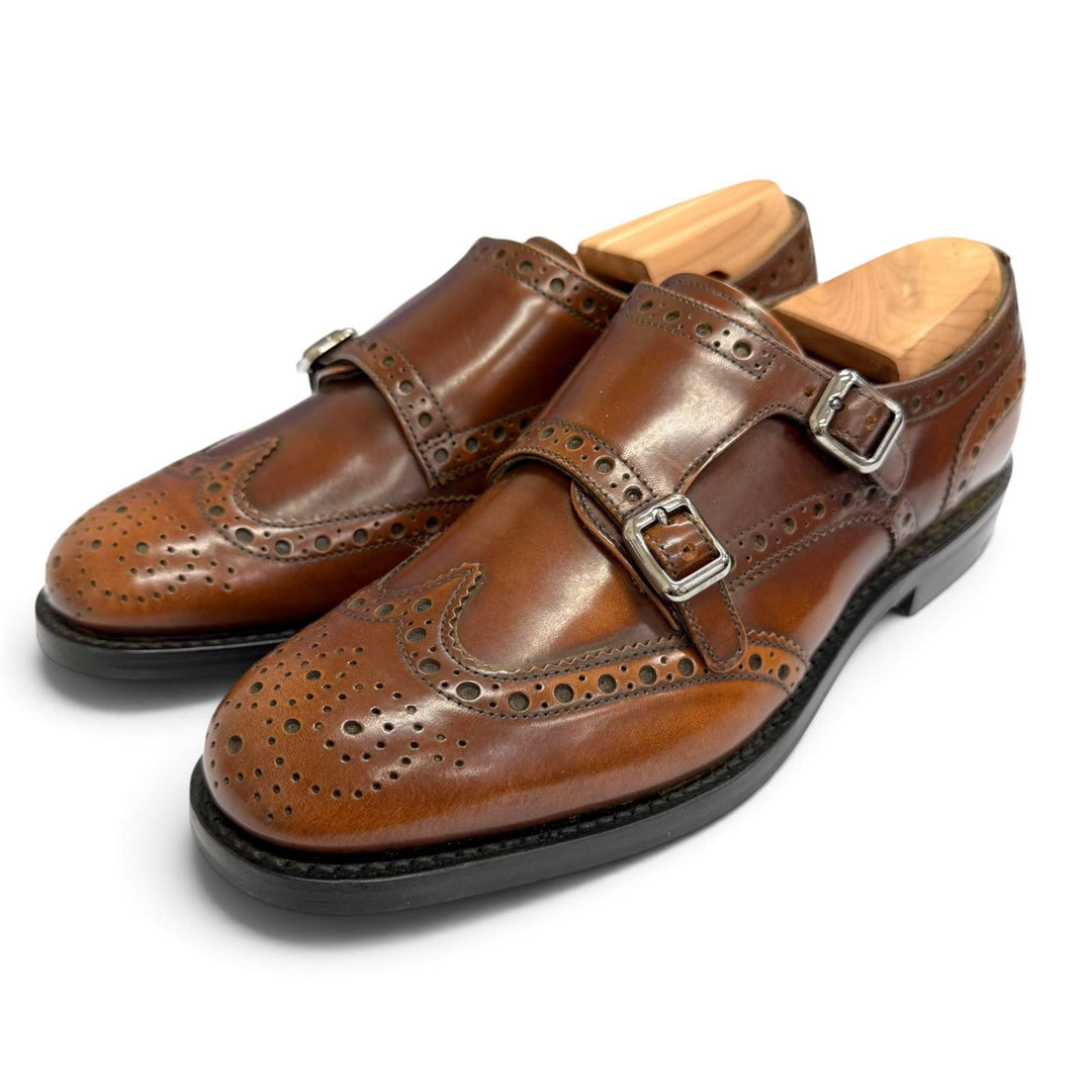 Pristine CHURCH'S Leather shoes LANA R Double Monk Strap Medallion Brown 36.5