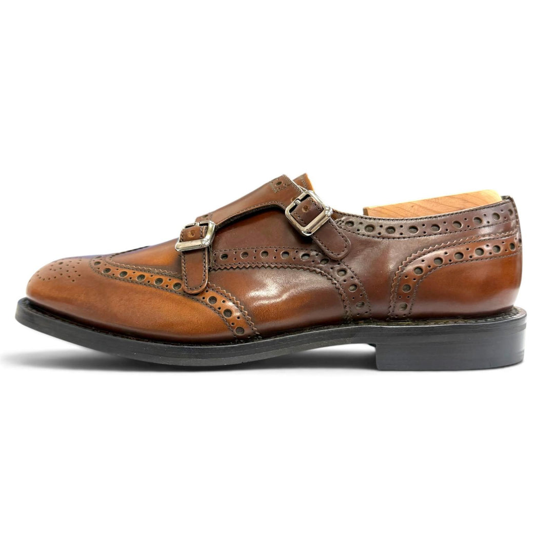 Pristine CHURCH'S Leather shoes LANA R Double Monk Strap Medallion Brown 36.5