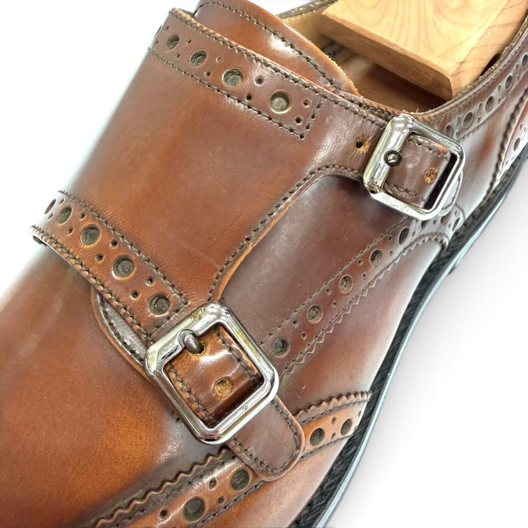 Pristine CHURCH'S Leather shoes LANA R Double Monk Strap Medallion Brown 36.5