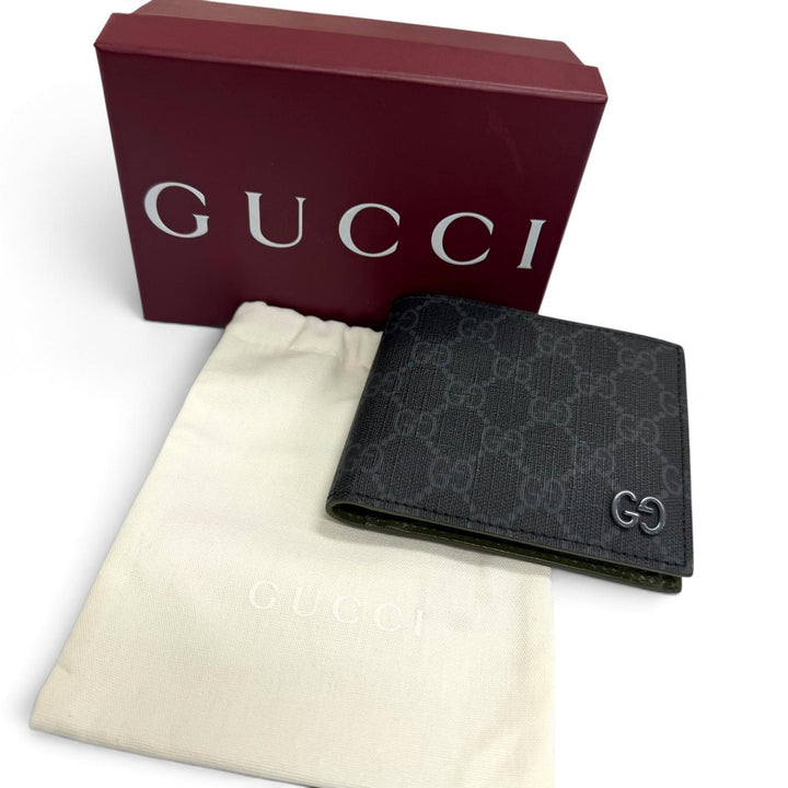 Excellent GUCCI Bifold Wallet GG coin wallet Interlocking G gray GG Supreme