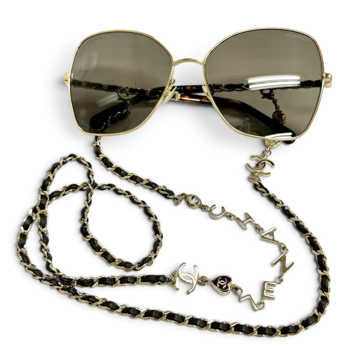 Great CHANEL sunglasses COCO Mark butterfly shape with logo chain gold 4274-Q