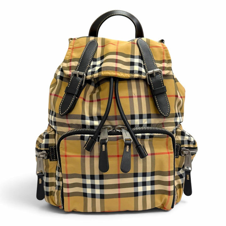 Excellent BURBERRY Vintage Nova Check Pattern Leather Trim Nylon Backpack beige