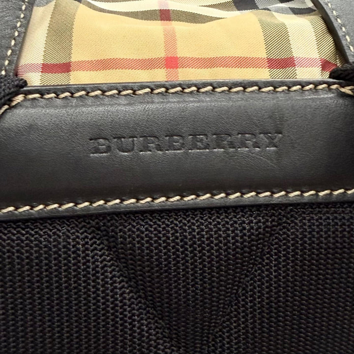 Excellent BURBERRY Vintage Nova Check Pattern Leather Trim Nylon Backpack beige