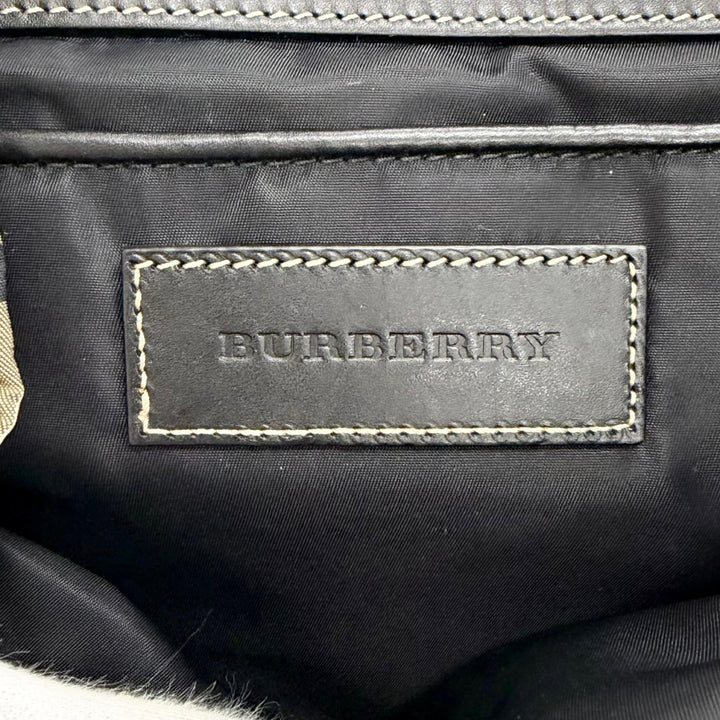 Excellent BURBERRY Vintage Nova Check Pattern Leather Trim Nylon Backpack beige