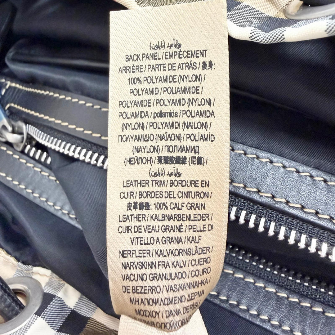 Excellent BURBERRY Vintage Nova Check Pattern Leather Trim Nylon Backpack beige