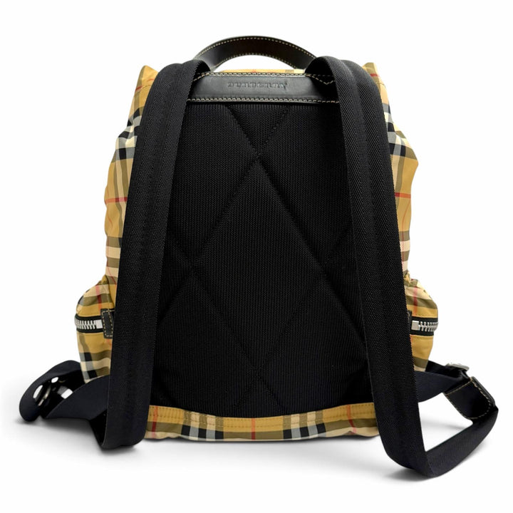 Excellent BURBERRY Vintage Nova Check Pattern Leather Trim Nylon Backpack beige
