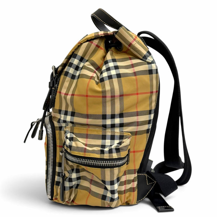 Excellent BURBERRY Vintage Nova Check Pattern Leather Trim Nylon Backpack beige