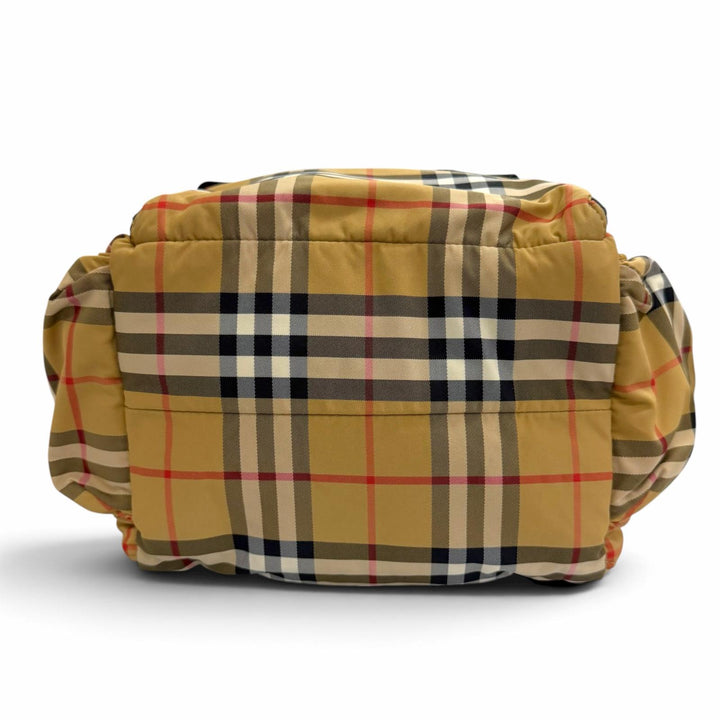 Excellent BURBERRY Vintage Nova Check Pattern Leather Trim Nylon Backpack beige