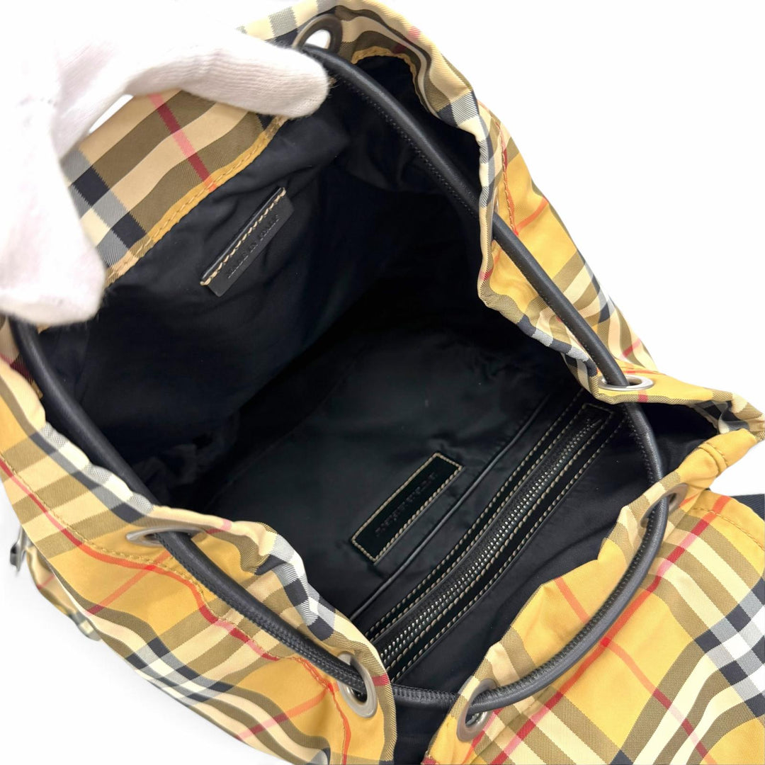Excellent BURBERRY Vintage Nova Check Pattern Leather Trim Nylon Backpack beige