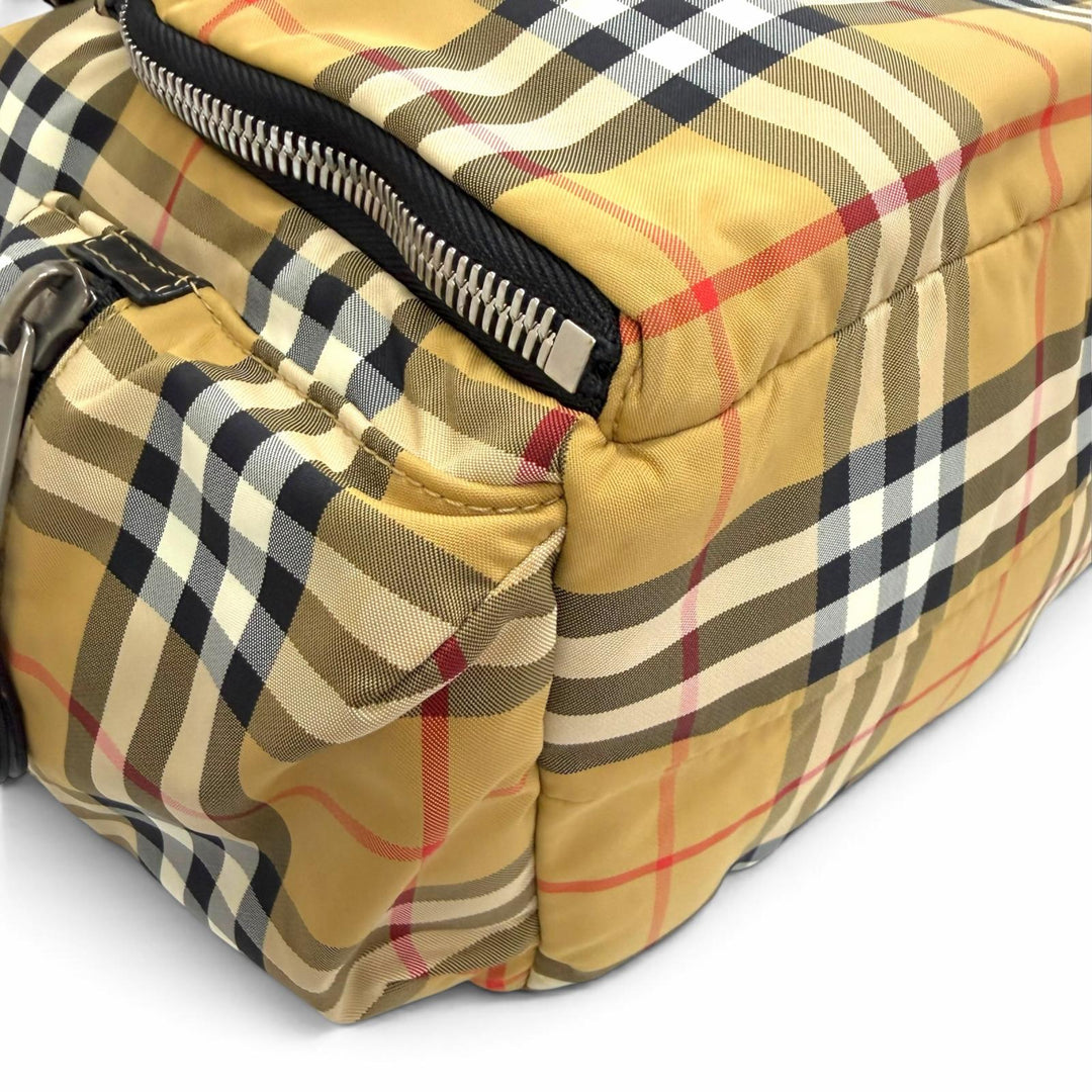 Excellent BURBERRY Vintage Nova Check Pattern Leather Trim Nylon Backpack beige