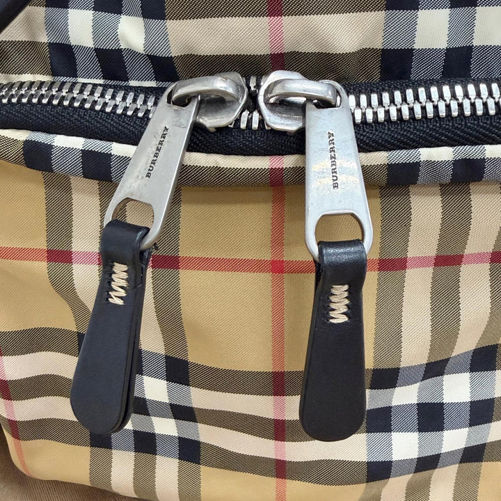 Excellent BURBERRY Vintage Nova Check Pattern Leather Trim Nylon Backpack beige
