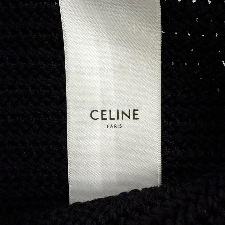 Pristine CELINE Shoulder Bag Crochet Logo Strap Knit black cotton 2ADCS817X