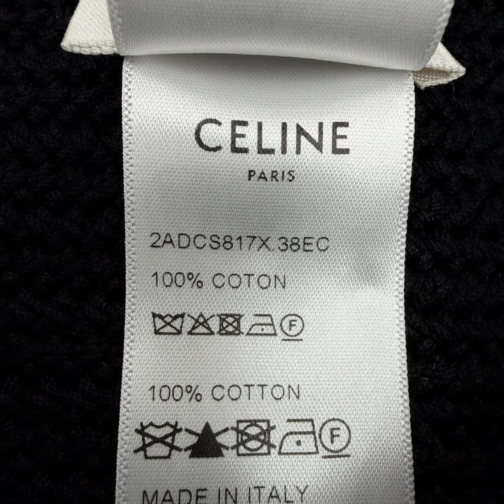 Pristine CELINE Shoulder Bag Crochet Logo Strap Knit black cotton 2ADCS817X