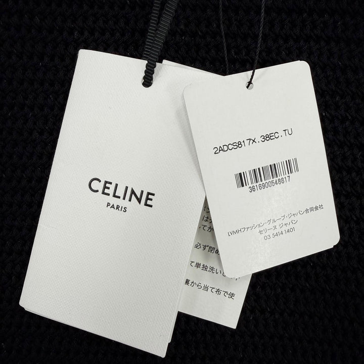 Pristine CELINE Shoulder Bag Crochet Logo Strap Knit black cotton 2ADCS817X