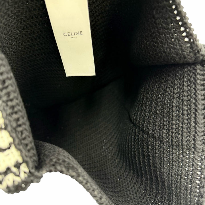 Pristine CELINE Shoulder Bag Crochet Logo Strap Knit black cotton 2ADCS817X