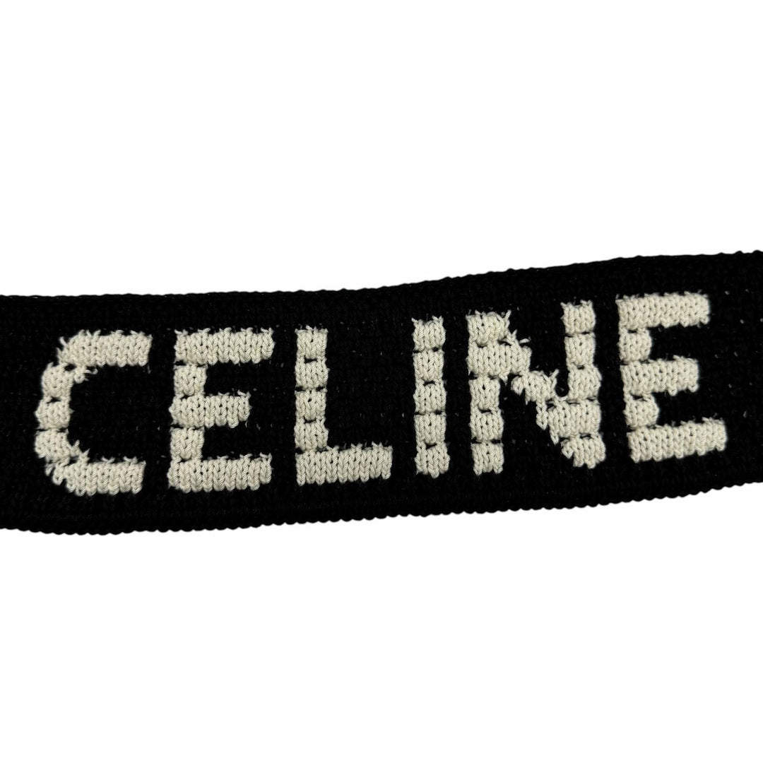Pristine CELINE Shoulder Bag Crochet Logo Strap Knit black cotton 2ADCS817X