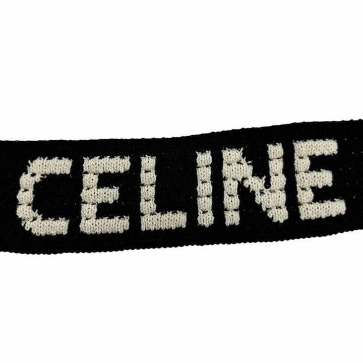 Pristine CELINE Shoulder Bag Crochet Logo Strap Knit black cotton 2ADCS817X