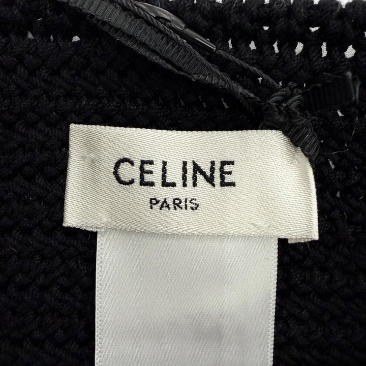 Pristine CELINE Shoulder Bag Crochet Logo Strap Knit black cotton 2ADCS817X