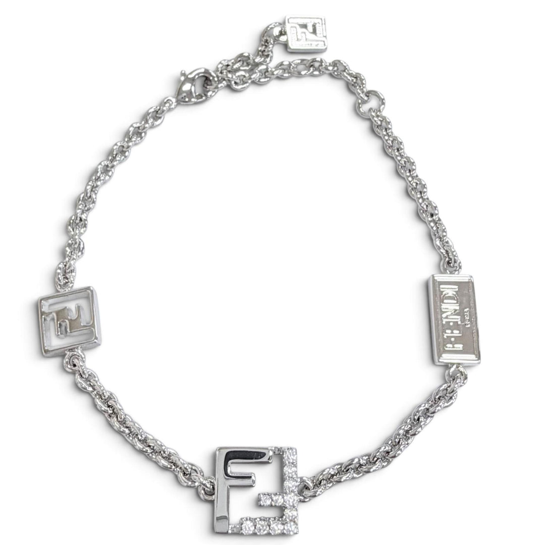 Excellent FENDI bracelet FOREVER FF Logo Crystal Chain Silver Women 8AK321