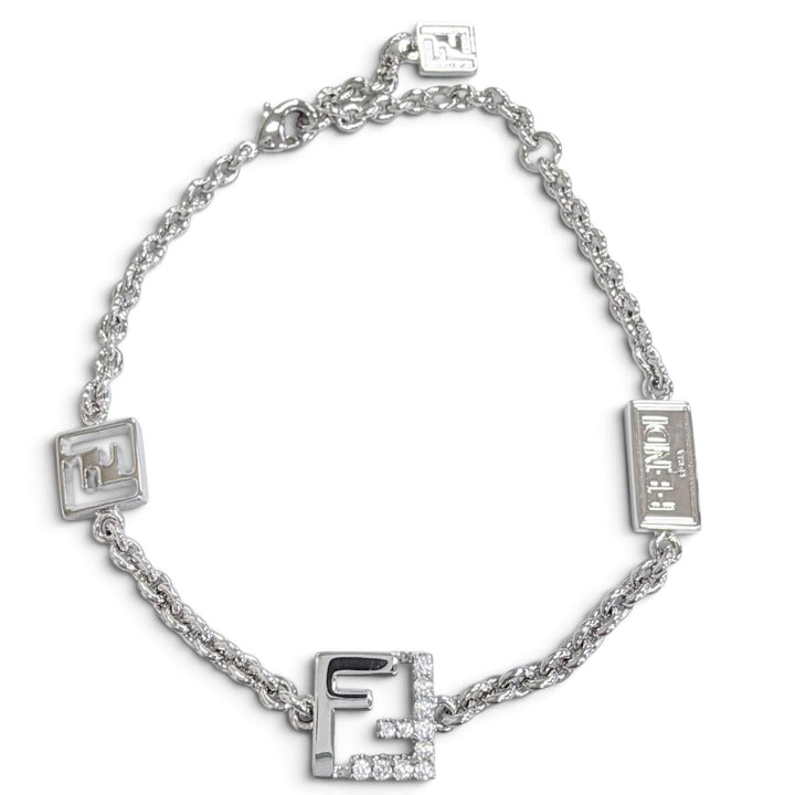 Excellent FENDI bracelet FOREVER FF Logo Crystal Chain Silver Women 8AK321