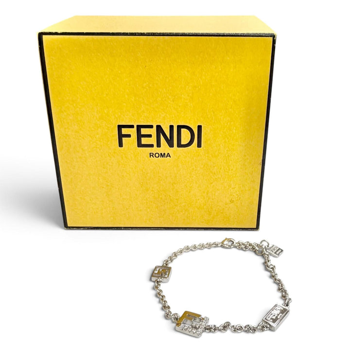 Excellent FENDI bracelet FOREVER FF Logo Crystal Chain Silver Women 8AK321