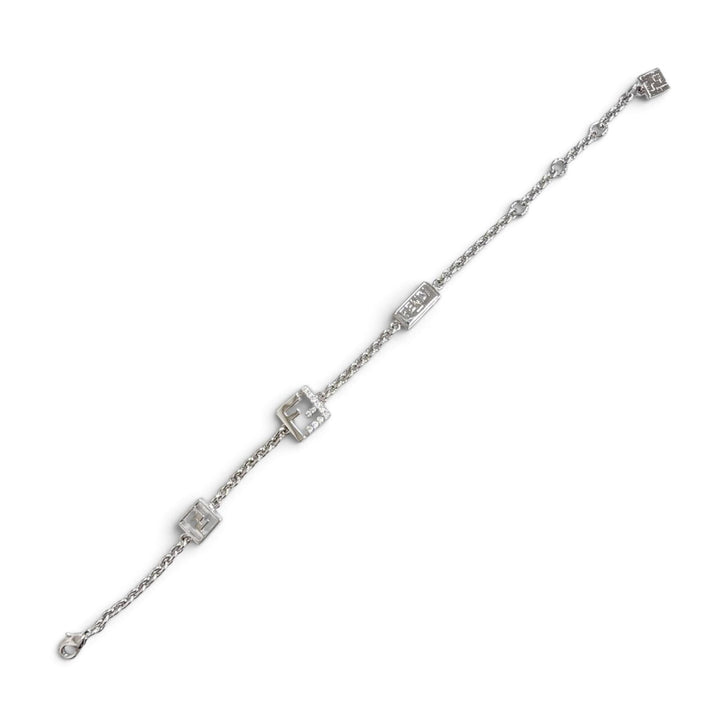 Excellent FENDI bracelet FOREVER FF Logo Crystal Chain Silver Women 8AK321