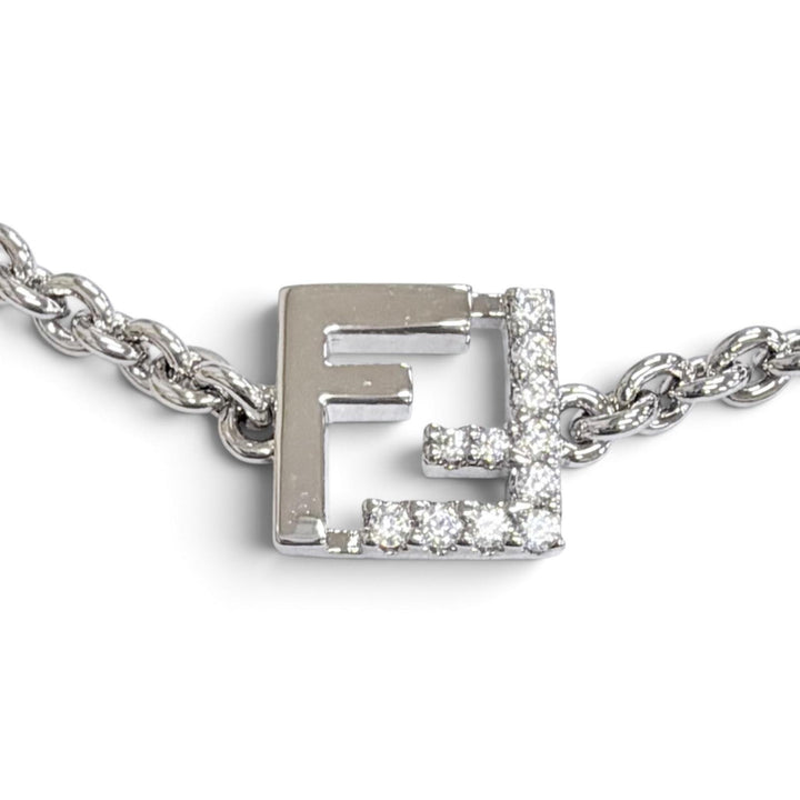Excellent FENDI bracelet FOREVER FF Logo Crystal Chain Silver Women 8AK321