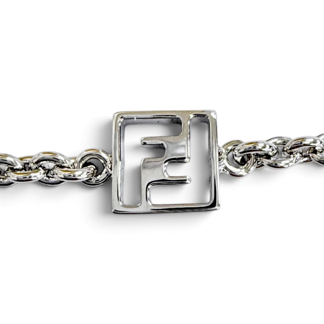 Excellent FENDI bracelet FOREVER FF Logo Crystal Chain Silver Women 8AK321
