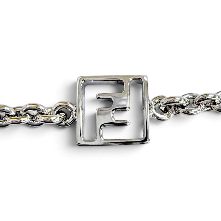 Excellent FENDI bracelet FOREVER FF Logo Crystal Chain Silver Women 8AK321