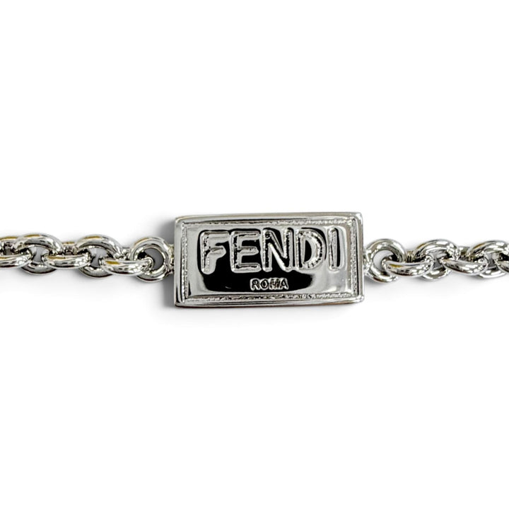 Excellent FENDI bracelet FOREVER FF Logo Crystal Chain Silver Women 8AK321