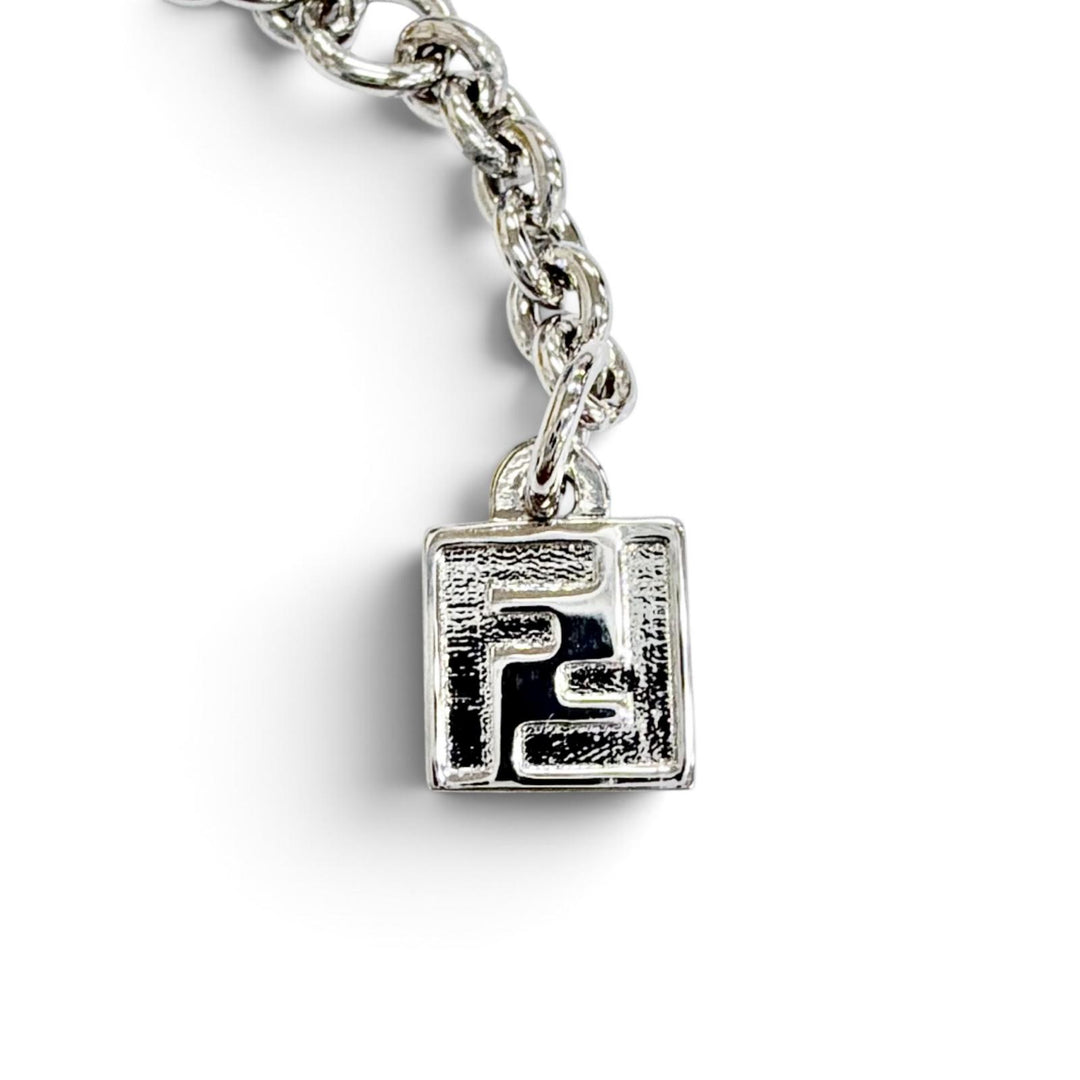 Excellent FENDI bracelet FOREVER FF Logo Crystal Chain Silver Women 8AK321