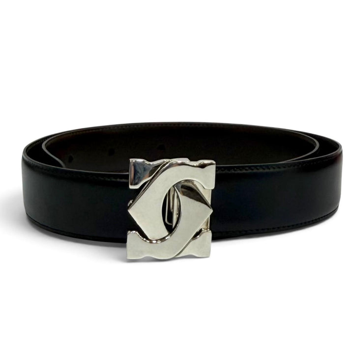 Excellent Cartier belt Reversible 2C Buckle Leather black leather Women