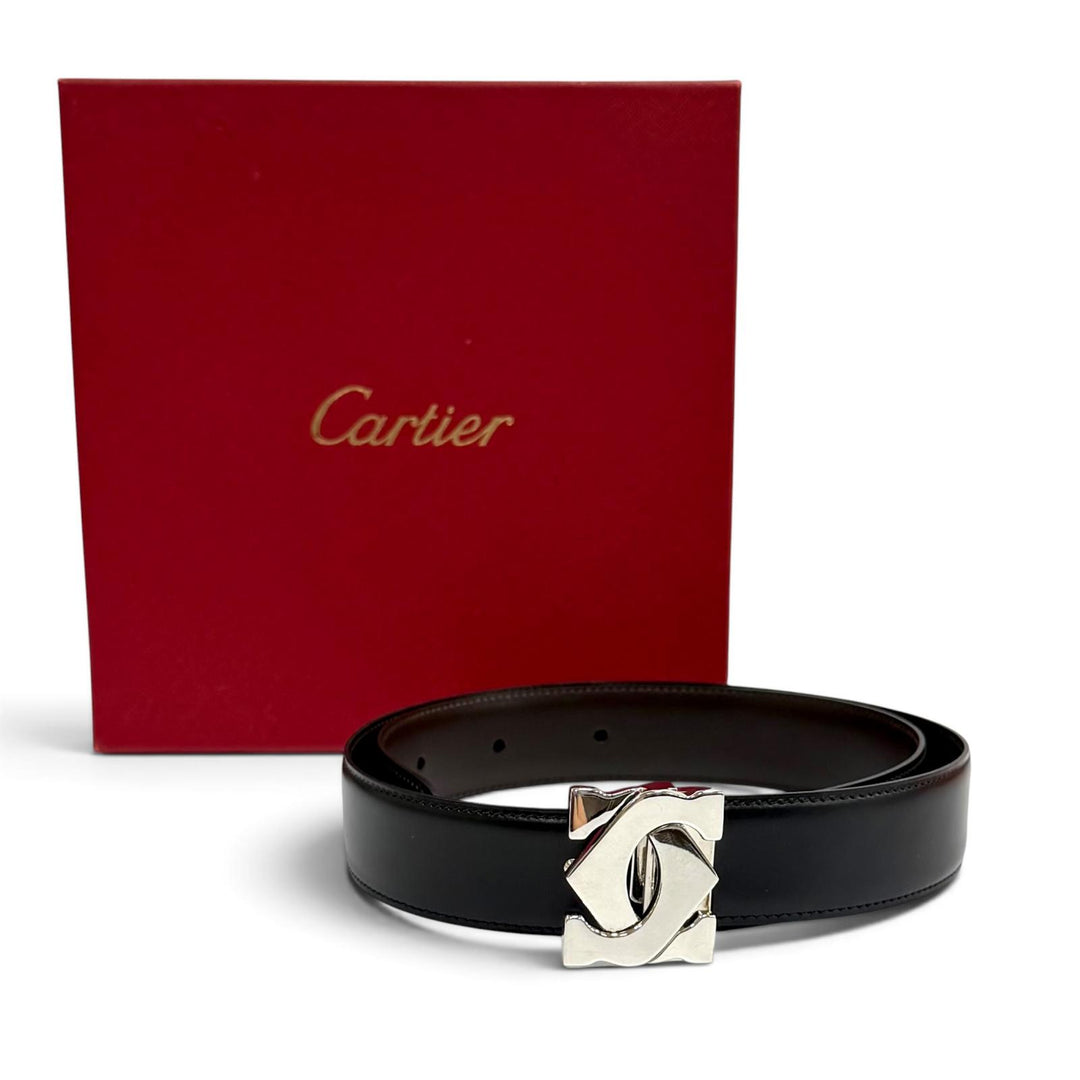 Excellent Cartier belt Reversible 2C Buckle Leather black leather Women