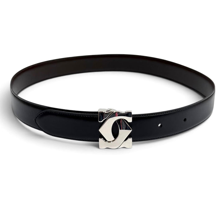 Excellent Cartier belt Reversible 2C Buckle Leather black leather Women