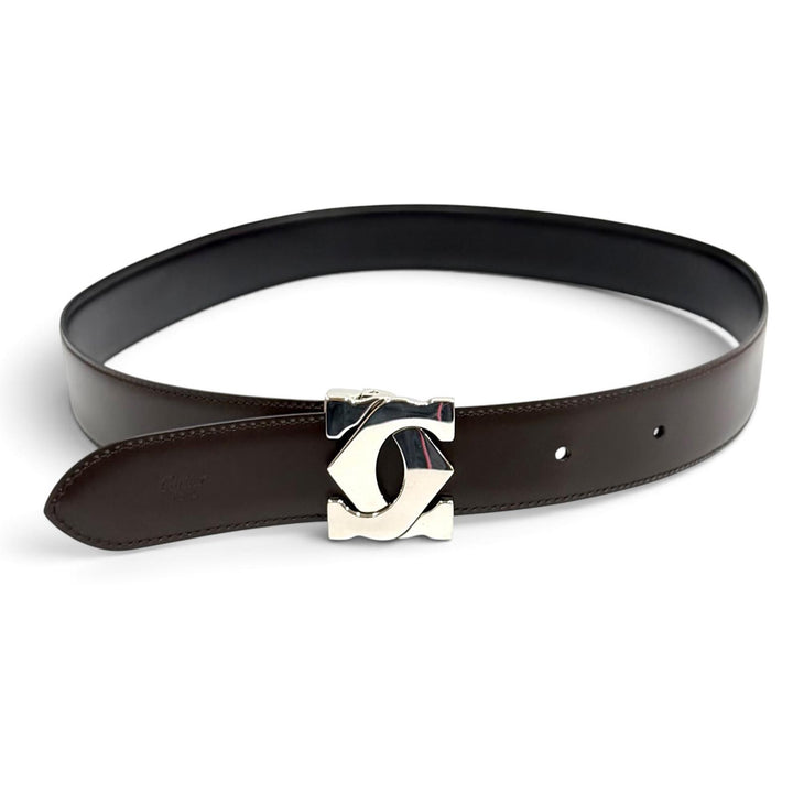Excellent Cartier belt Reversible 2C Buckle Leather black leather Women