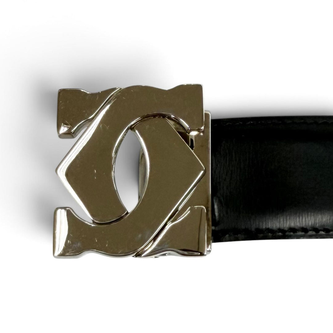 Excellent Cartier belt Reversible 2C Buckle Leather black leather Women