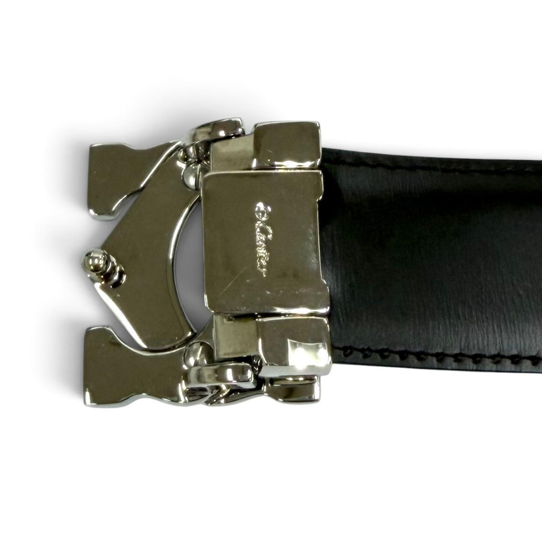 Excellent Cartier belt Reversible 2C Buckle Leather black leather Women