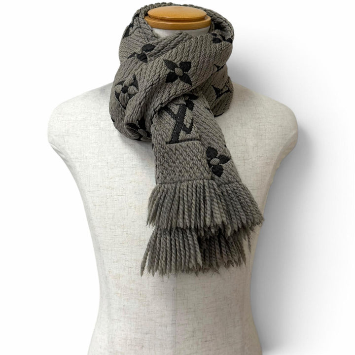 Great LOUIS VUITTON Scarf Esharp Logomania Gurege wool mens 402336