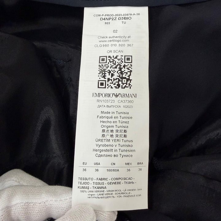 Pristine EMPORIO ARMANI suit Jacket and Pants Dark navy Virgin wool Women EU 36