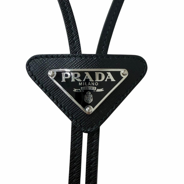 Excellent PRADA Necklace Triangle Logo Maltic Loop Tie black Safiano leather