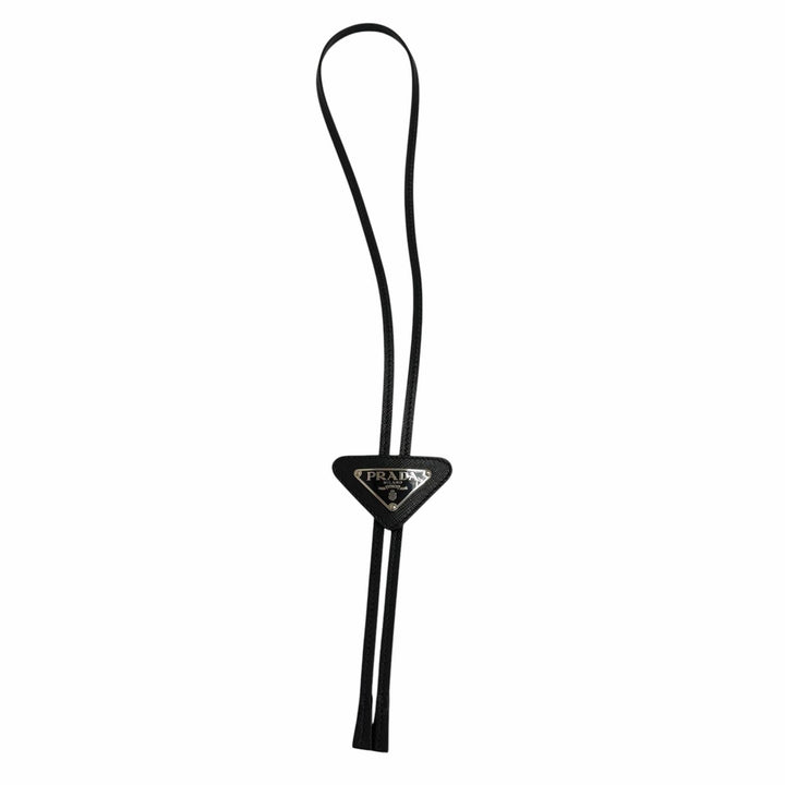 Excellent PRADA Necklace Triangle Logo Maltic Loop Tie black Safiano leather