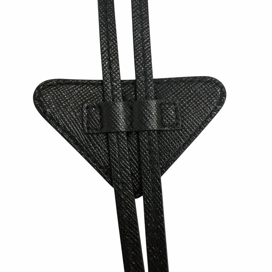 Excellent PRADA Necklace Triangle Logo Maltic Loop Tie black Safiano leather