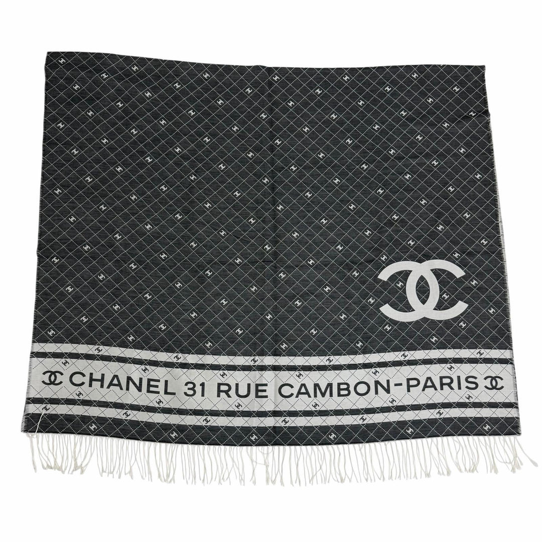 Pristine CHANEL shawl 31 RUE CAMBON COCO Mark Large Stole with Fringe gray