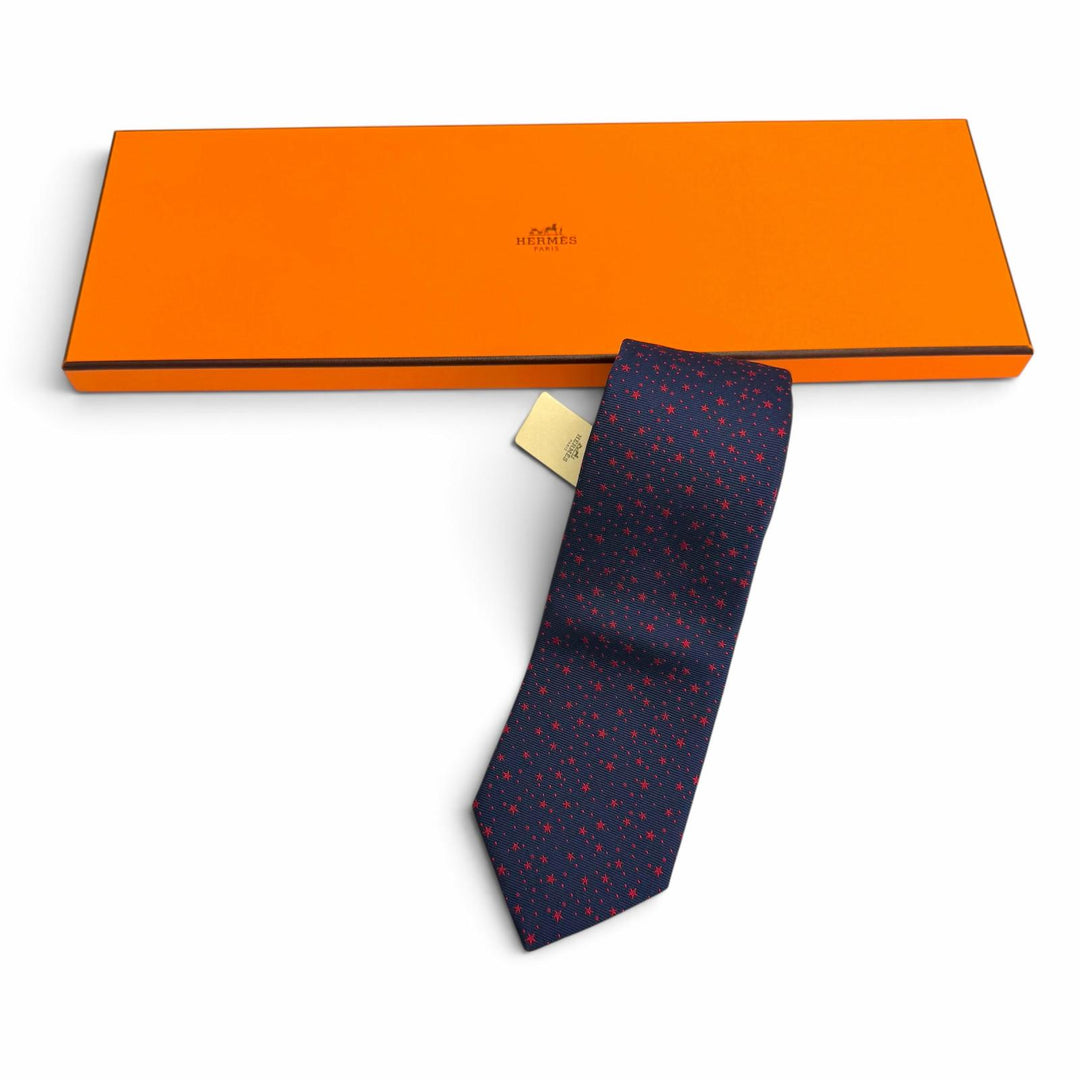 Pristine HERMES tie Stars Petityan Overall handle Marin silk mens H339444T 04