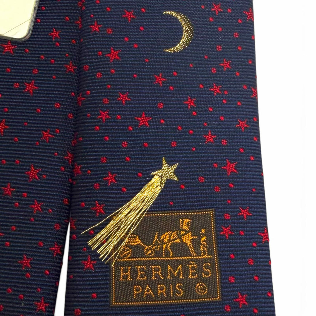 Pristine HERMES tie Stars Petityan Overall handle Marin silk mens H339444T 04