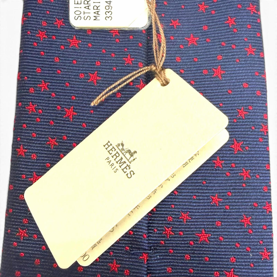 Pristine HERMES tie Stars Petityan Overall handle Marin silk mens H339444T 04