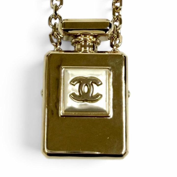 Excellent CHANEL Necklace COCO Mark Perfume Bottle Rocket Pendant gold B22S